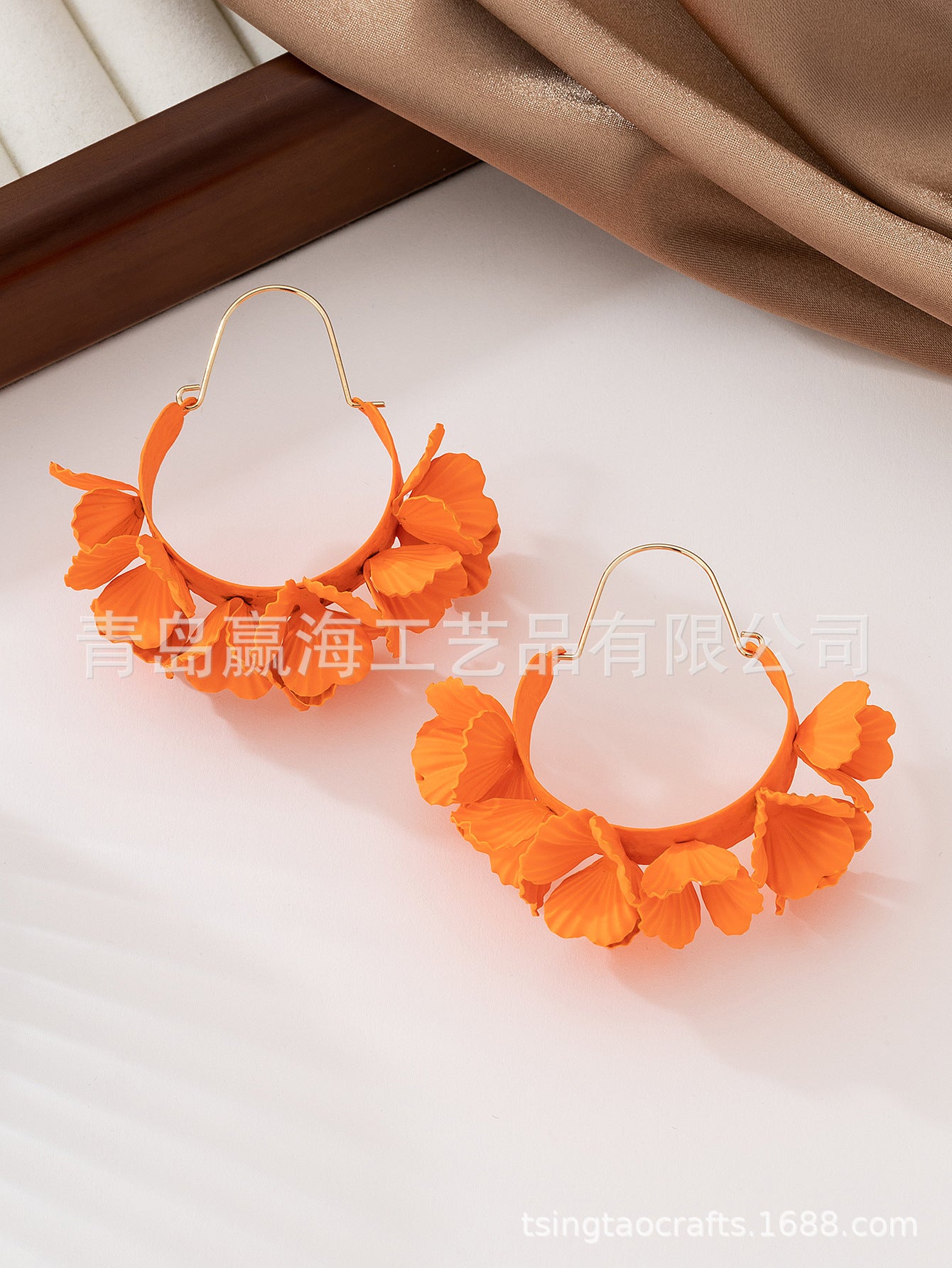 Wholesale Pleated Metallic Color Flower Geometric Fashion High-end Temperament Earrings