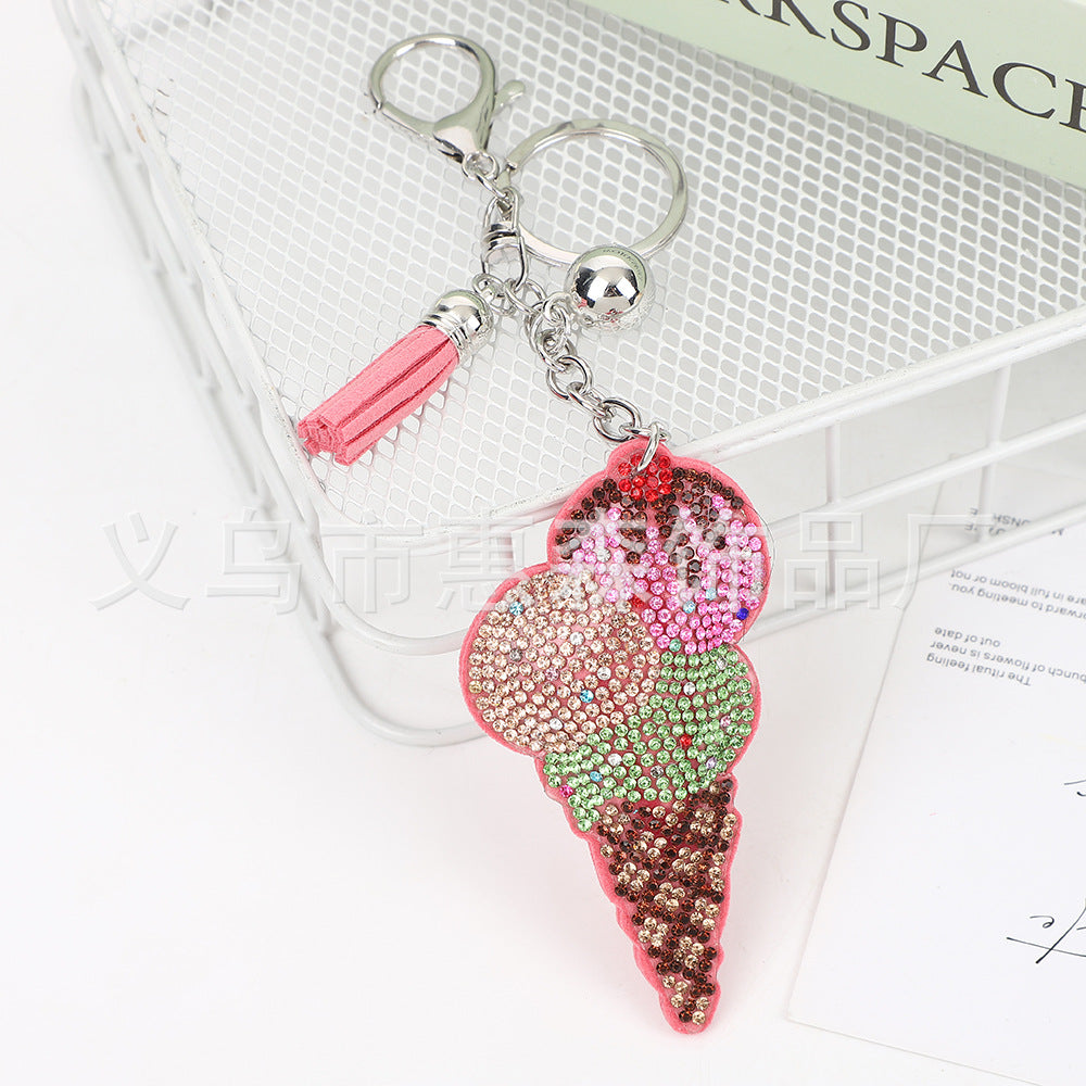 Wholesale 4pcs    Colorful diamond studded ice cream Rhinestone Keychain