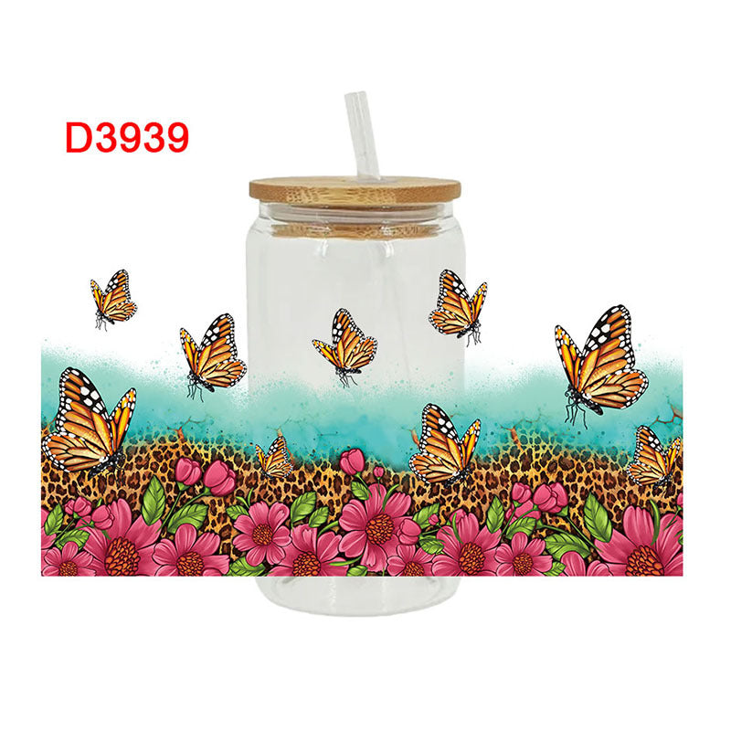 Wholesale Butterfly Flower Bee Cartoon 16oz Cup UV DTF Wraps