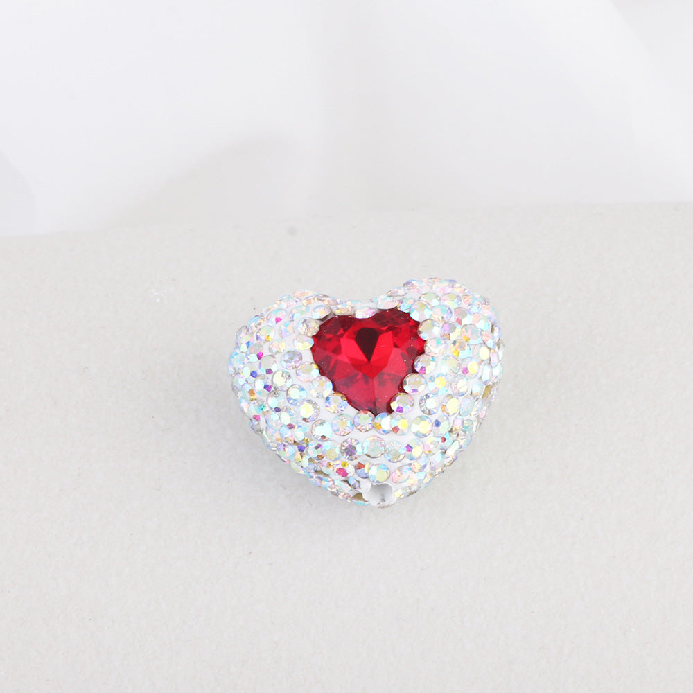 Wholesale 6PCS/Pack Love White Series Soft Pottery Diamond Ball Wearable Straight Hole Beads DIY Mobile Phone Keychain Necklace Accessories