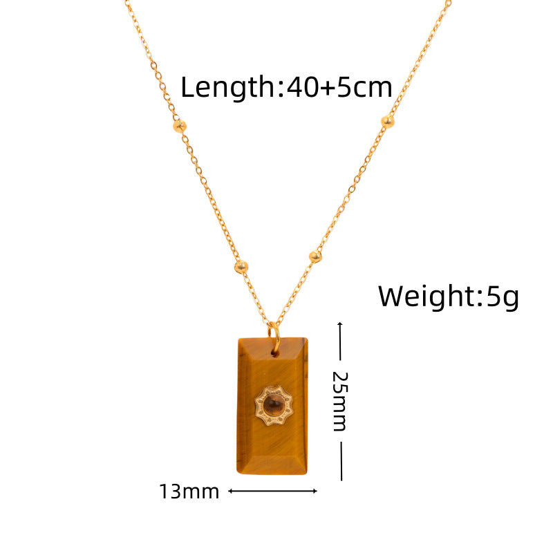 Wholesale Retro Yellow Tiger Stone Series Pendant Stainless Steel Necklace