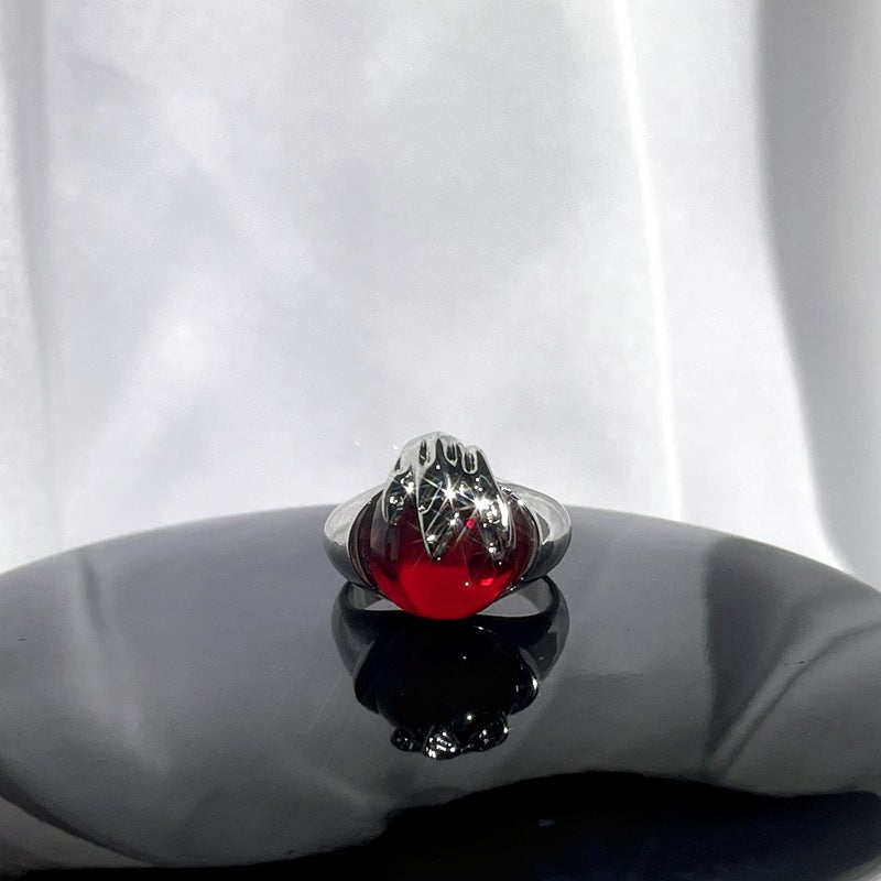 Wholesale Red enamel sweet cool punk cold style ring