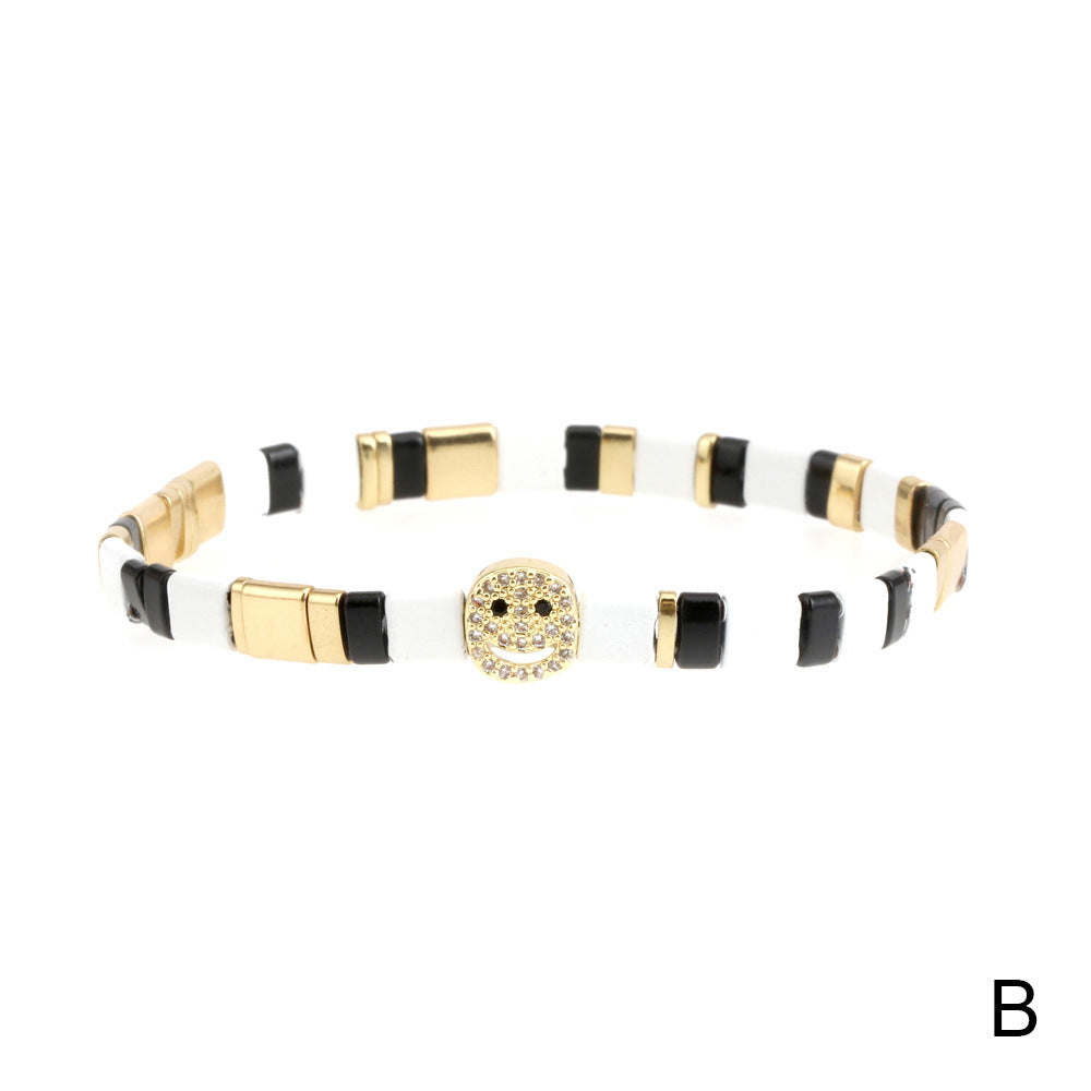 Wholesale Copper Spray Paint Handmade Beads Inlaid Zircon Smiley Bracelet