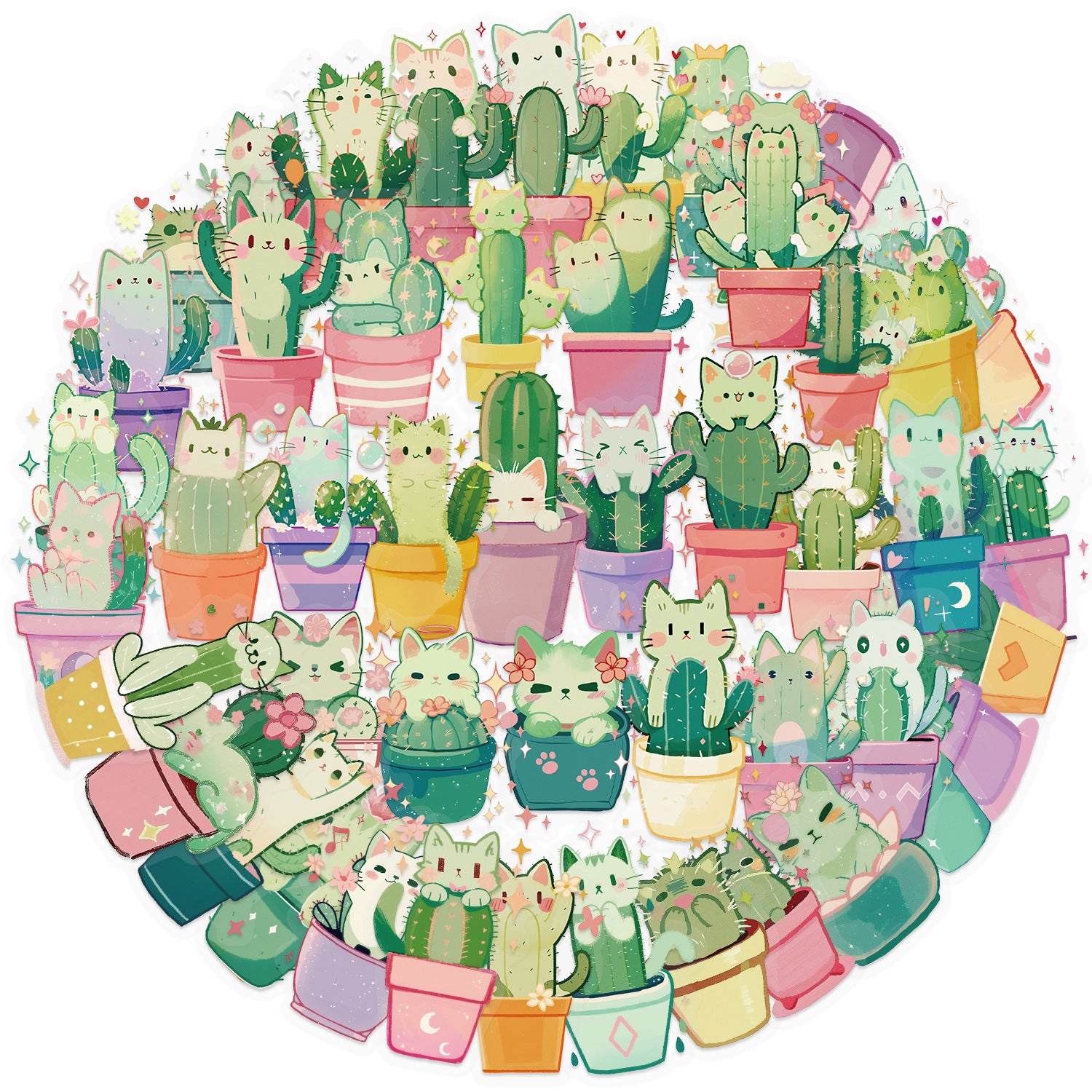 Wholesale 50pcs Cute Cat Cactus Transparent Pet Stickers