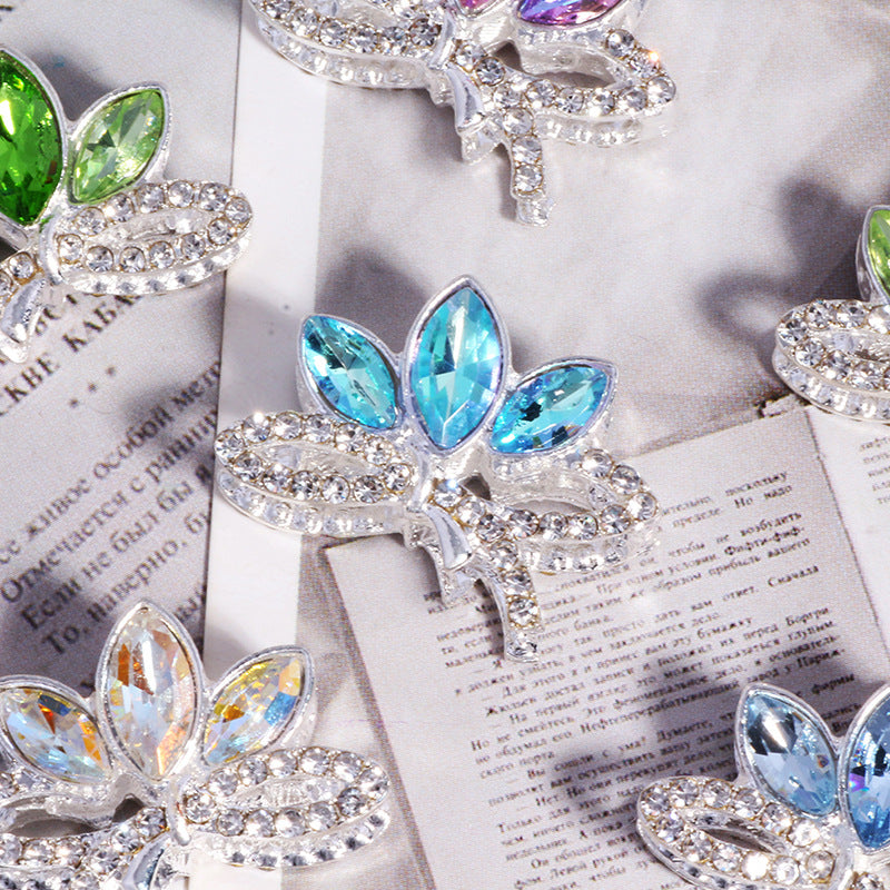 Wholesale 6pcs/pack Double-sided alloy rhinestone lotus straight hole loose DIY beads