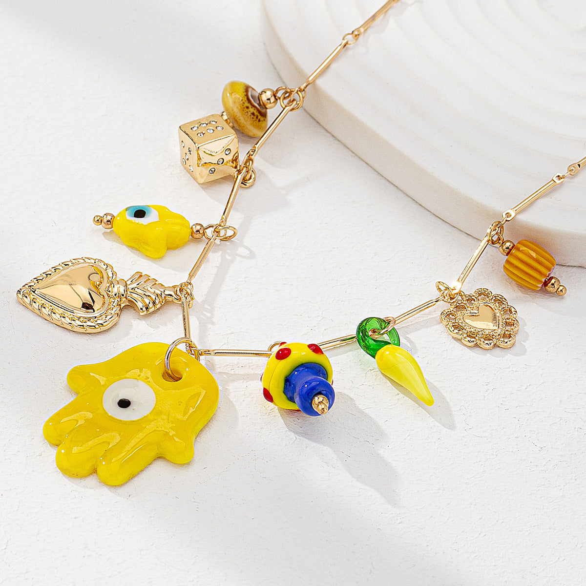 Wholesale Fruit Flower Ceramic Cross Multi Pendant Necklace