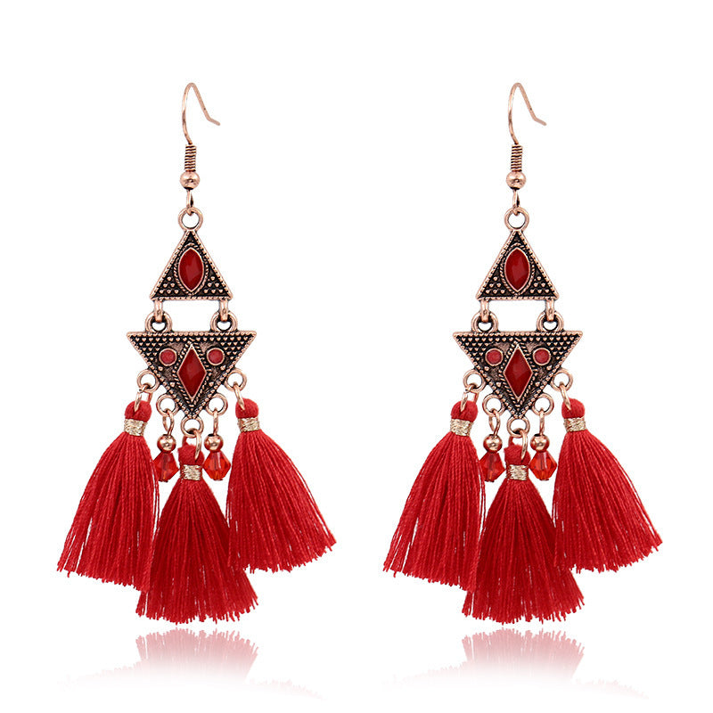 Wholesale Bohemian Red Vintage Tassel Dream Catcher Earrings