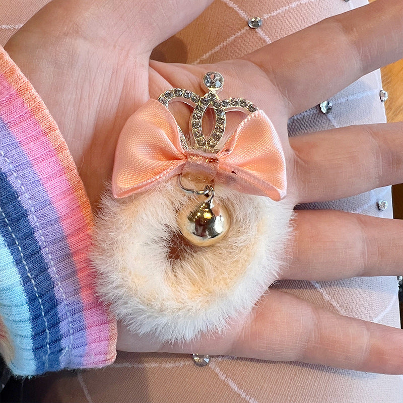 Wholesale Christmas Plaid Bow Crown Plush Hair Tie