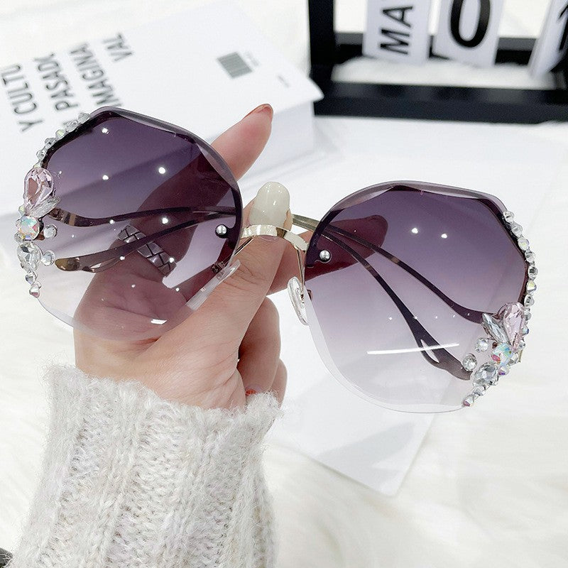 Wholesale Diamond-studded sunglasses UV protection large face glasses