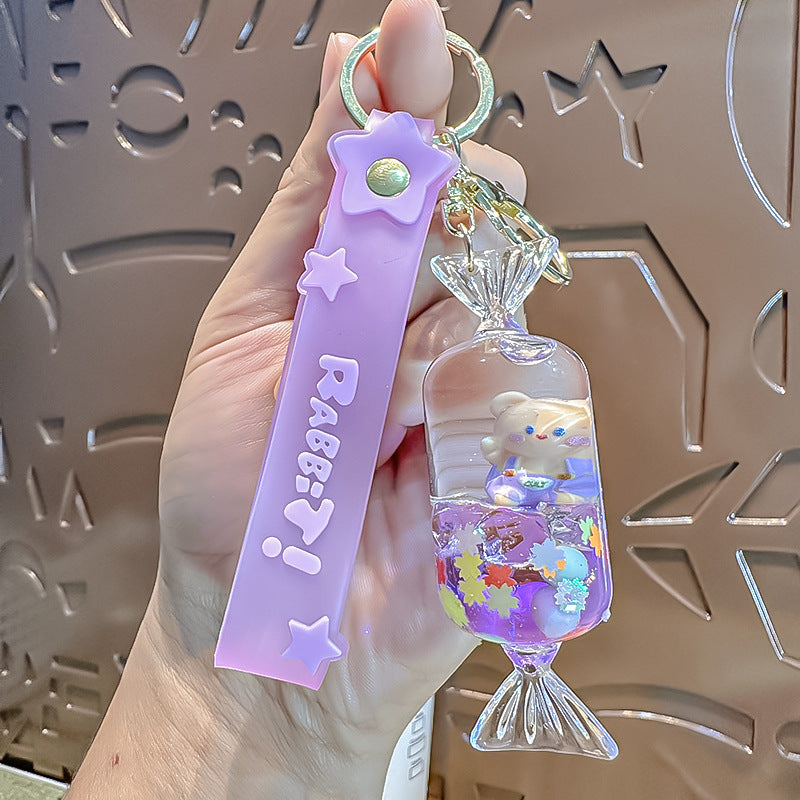 Wholesale Floating Bottle with Oil Sitting Bear Milk Tea Cup Acrylic Transparent Keychain