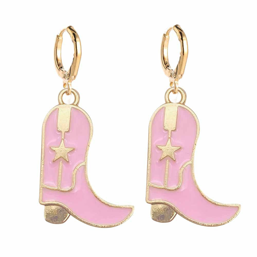 Wholesale Retro Cowboy Boots Fashion Hat Alloy Drip Oil Pendant Earrings