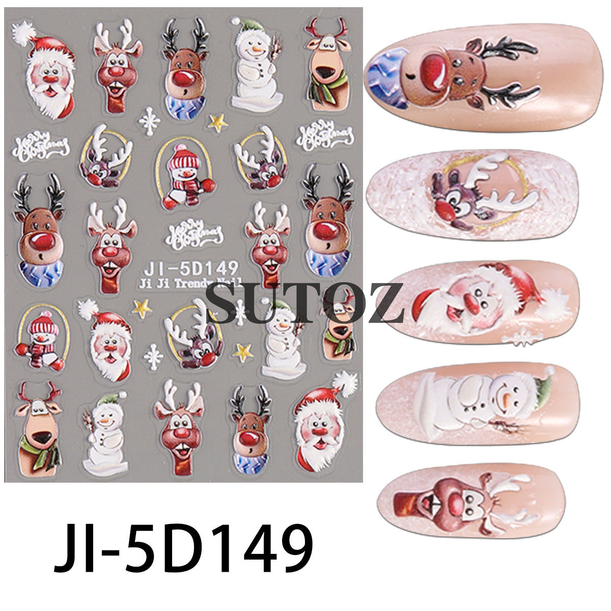 Wholesale 3pcs/pack Christmas 5D nail art stickers 3D relief nail stickers