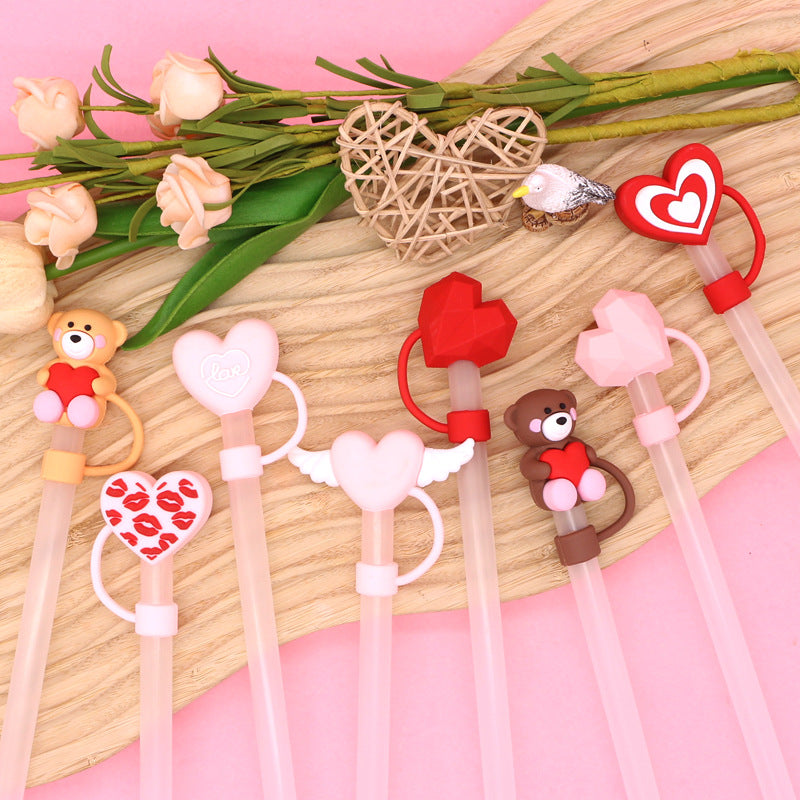 Wholesale straw cap 10mm Valentine's Day love straw cap straw stopper universal personality straw dust cap cross-border