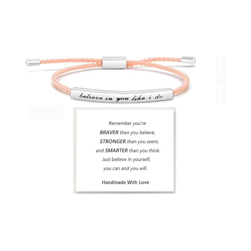 Wholesale Stainless steel bent tube inspirational text adjustable woven bracelet