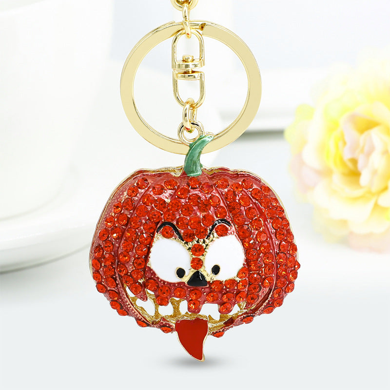Wholesale Halloween Pumpkin Studded Diamond Keychain