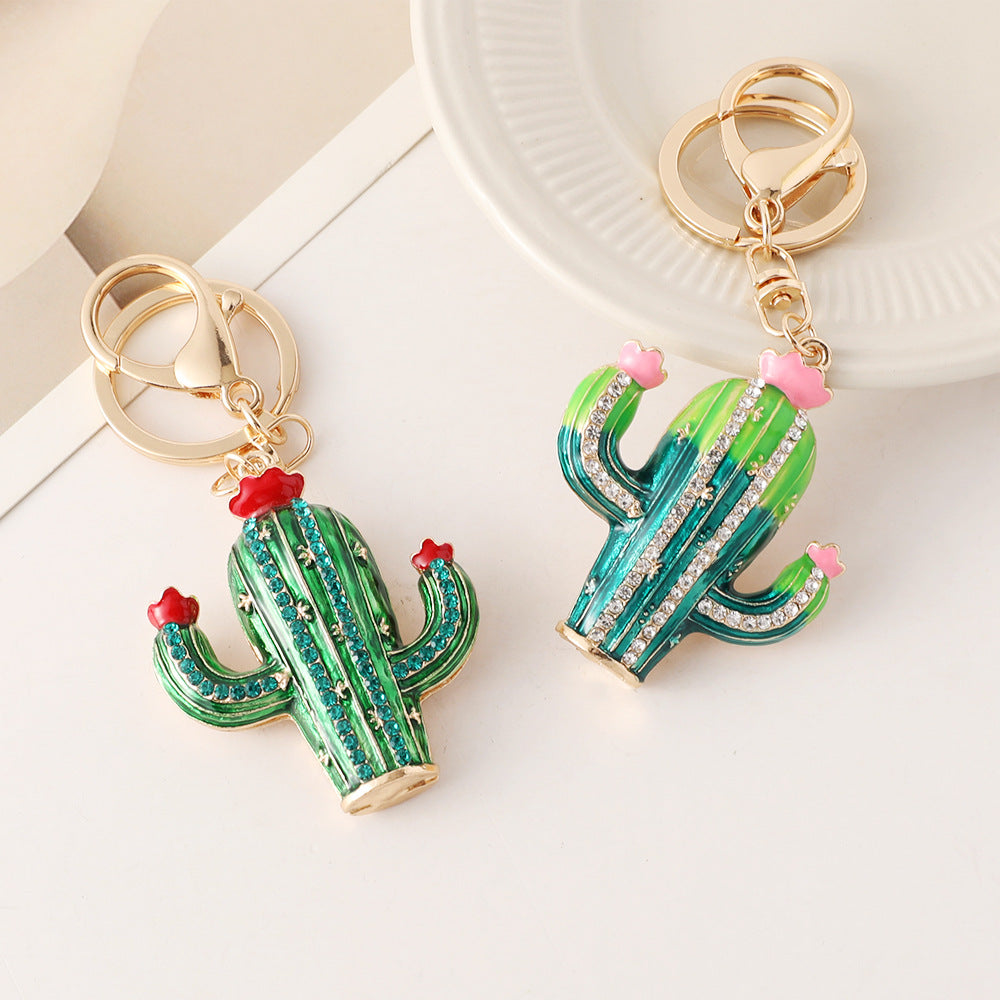 Wholesale Handmade Diamond Encrusted Alloy Cactus Keychain