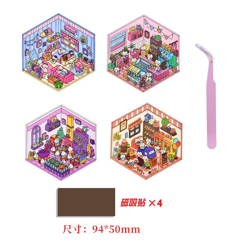 Wholesale decompression miniature scene 2.5D sticker refrigerator magnet
