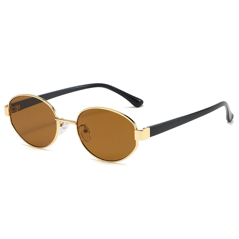 Wholesale Oval Retro Small Frame Brown Sunglasses