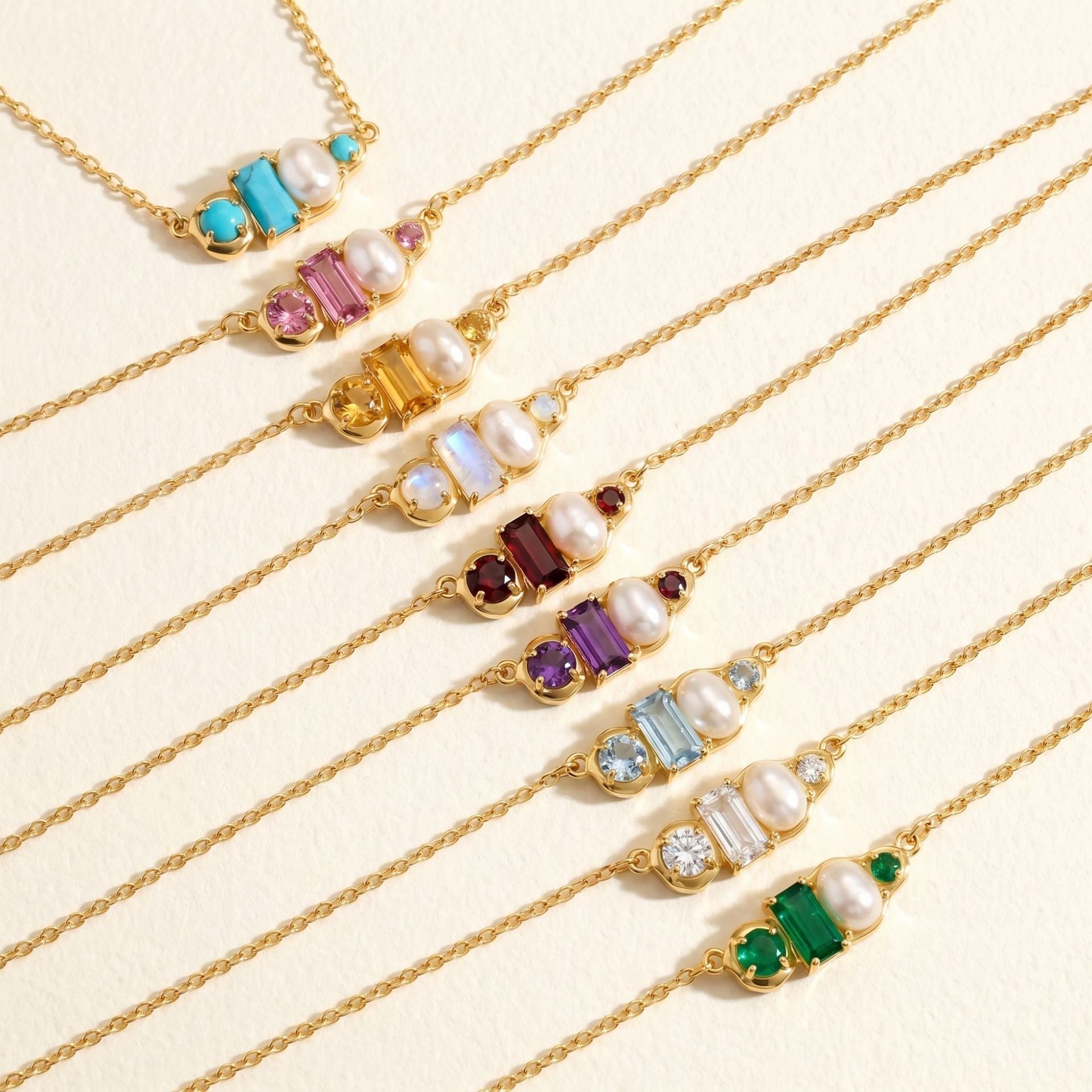 Wholesale Trendy Birthstone Pearl Necklace 18K Gold Plated Stainless Steel Geometric Pendant Fashion Jewelry Gift