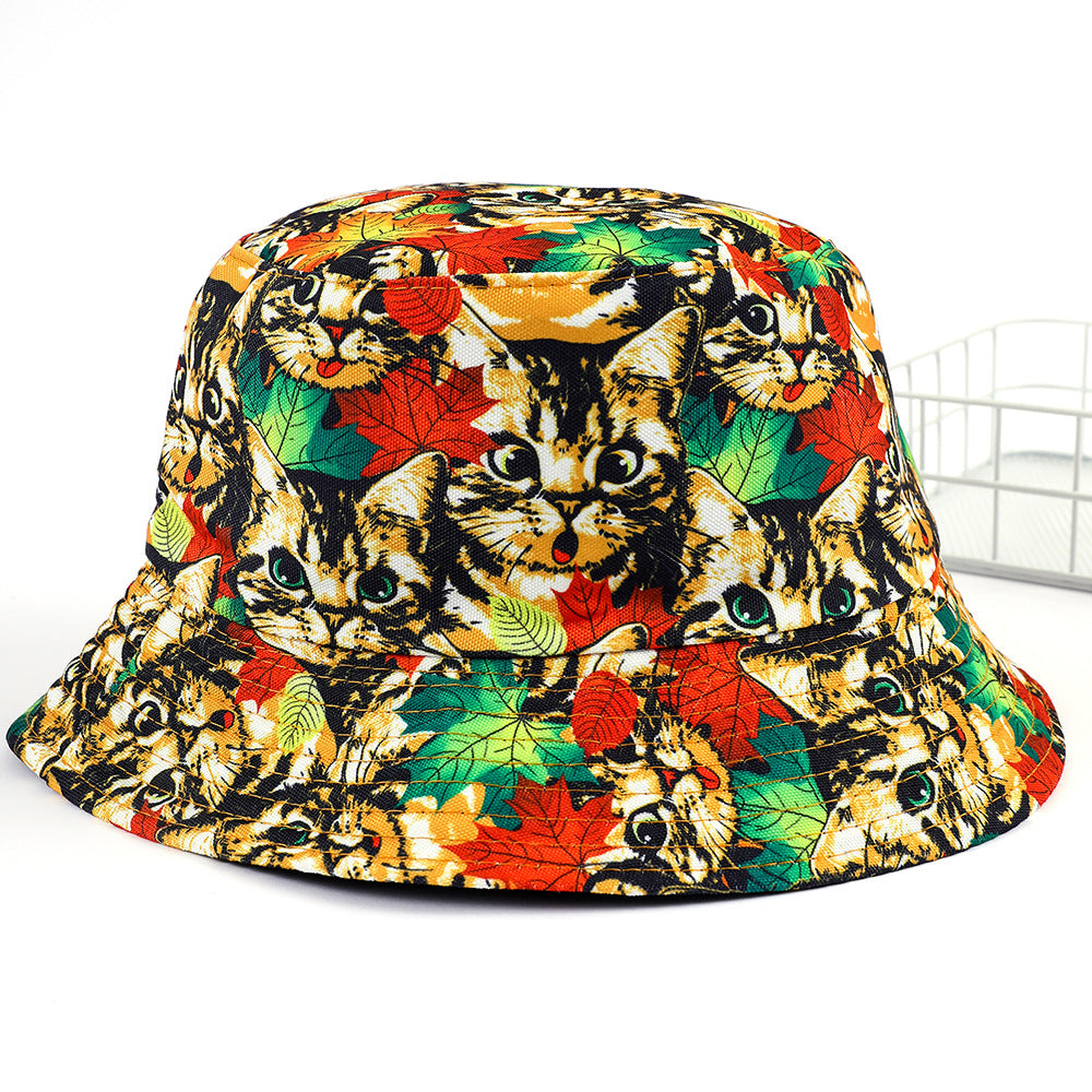Wholesale Printed Cat Animal Polyester Bucket Hat