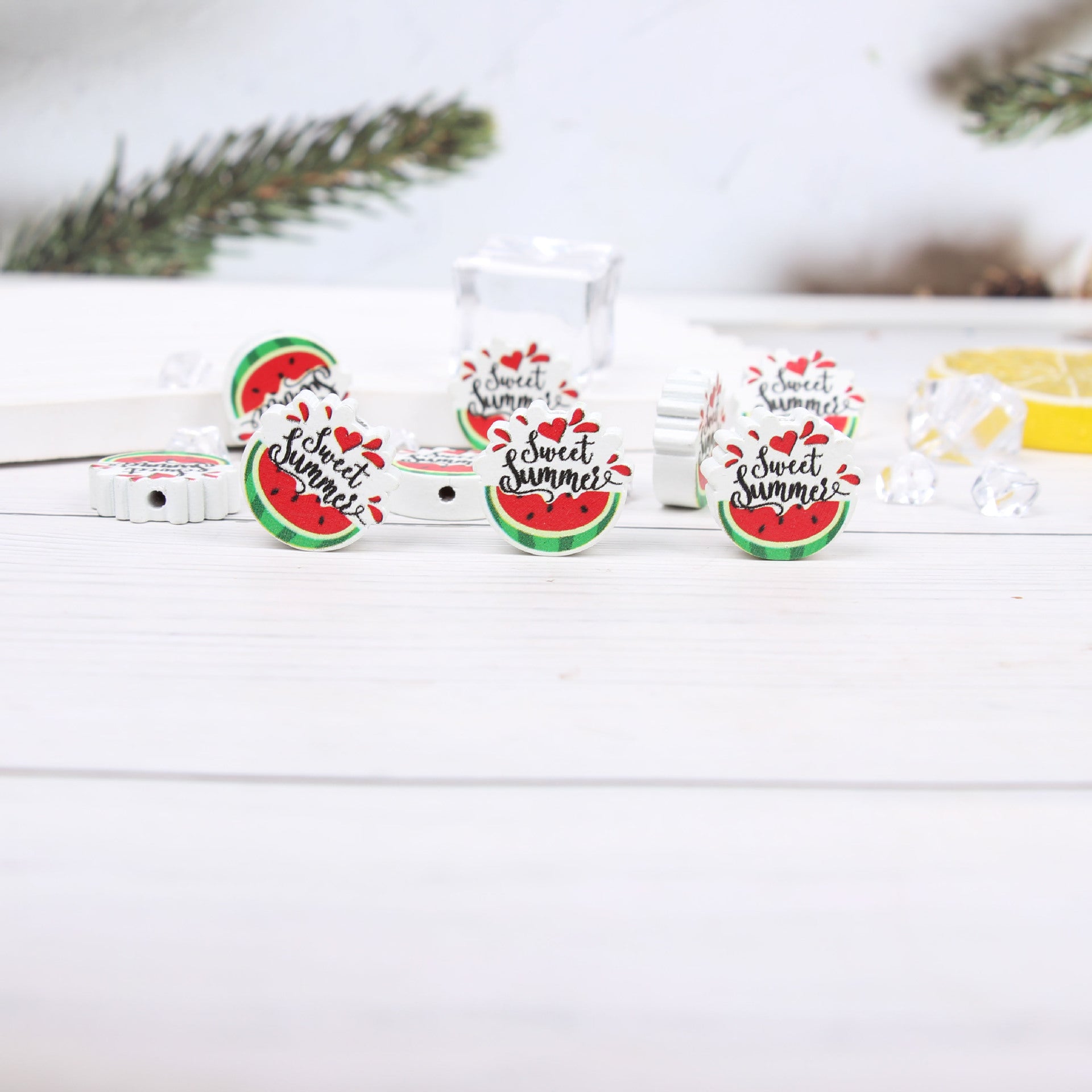 Wholesale 20pcs Summer Watermelon Dwarf Colorful Wooden Beads DIY Accessories