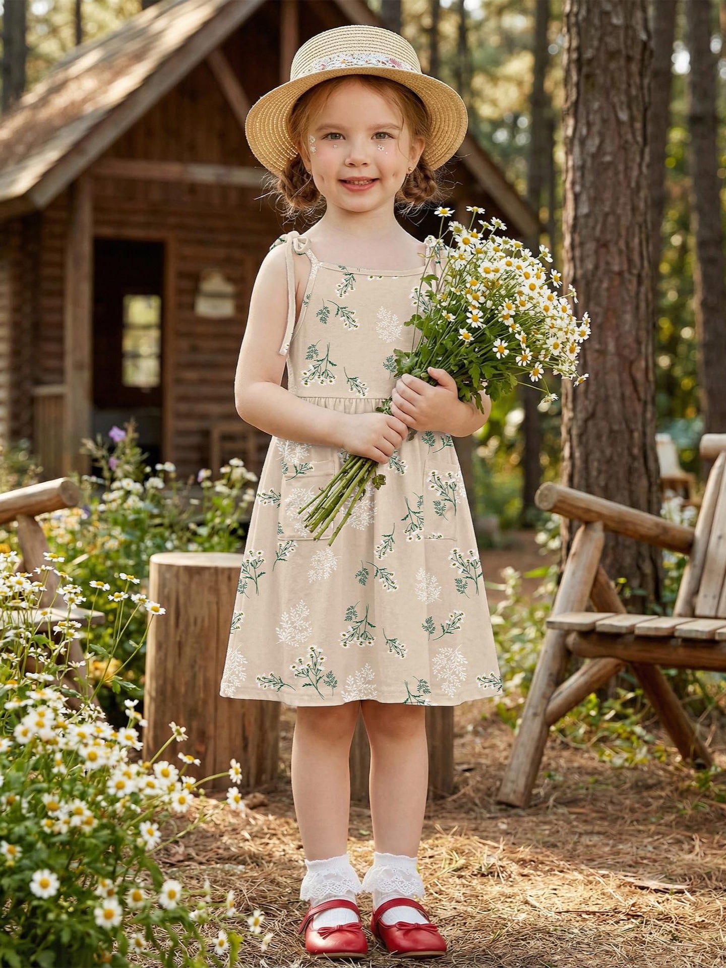 Wholesale Stylish Cotton Baby Girl Sleeveless Printed Dress With Pockets For Summer Everyday Wear And Resale