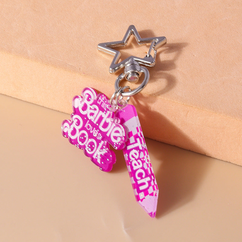 Wholesale Cartoon Pink Letter Pencil Keychain
