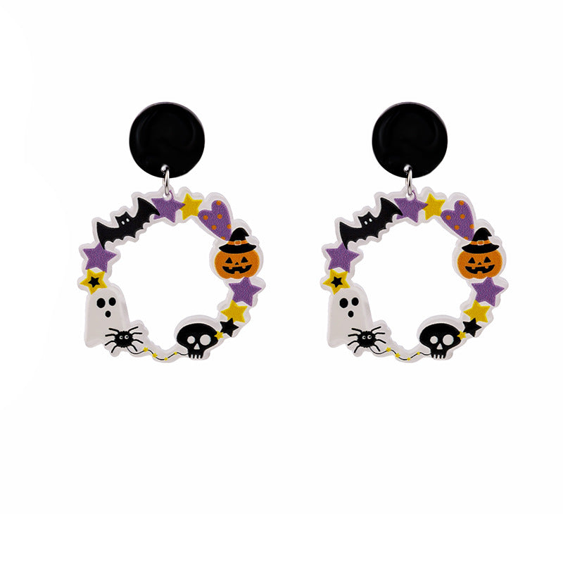 Wholesale Silver Needle Halloween Funny Pumpkin Head Ghost Spider Earrings