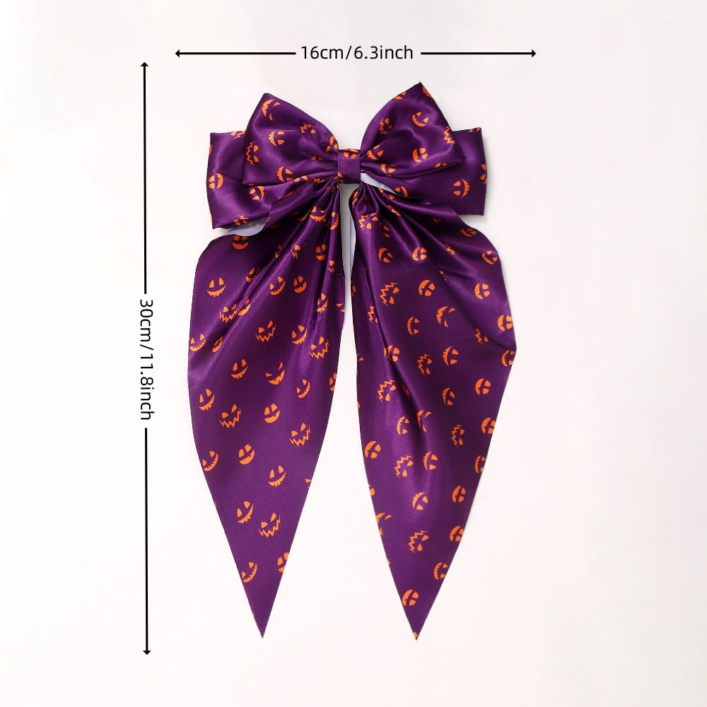 Wholesale  Hair Accessories Ghost  Web Ribbon Spring Clip Pumpkin Head Print