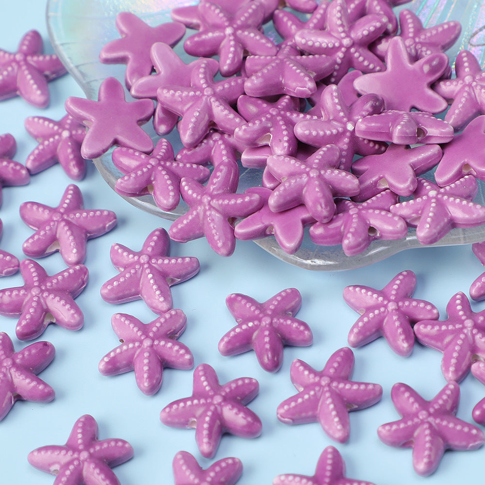 Wholesale 10pcs Starfish Perforated Handmade Ceramic Beads