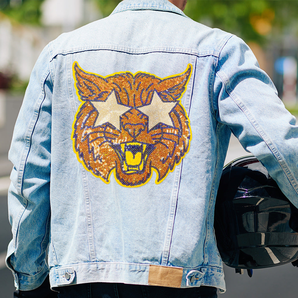 Wholesale Rock Star Sequin Beast Head Embroidered Patch DIY Fashion Accessory For ets Jeans Bags Boutique Gift