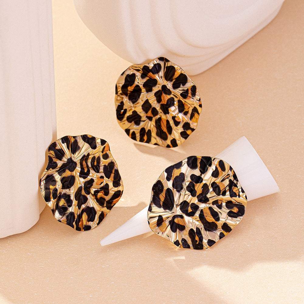 Wholesale Alloy Electroplated Earrings And Ring Jewelry Set With Retro Geometric Leopard Circle Design For Women Party Wear Gift