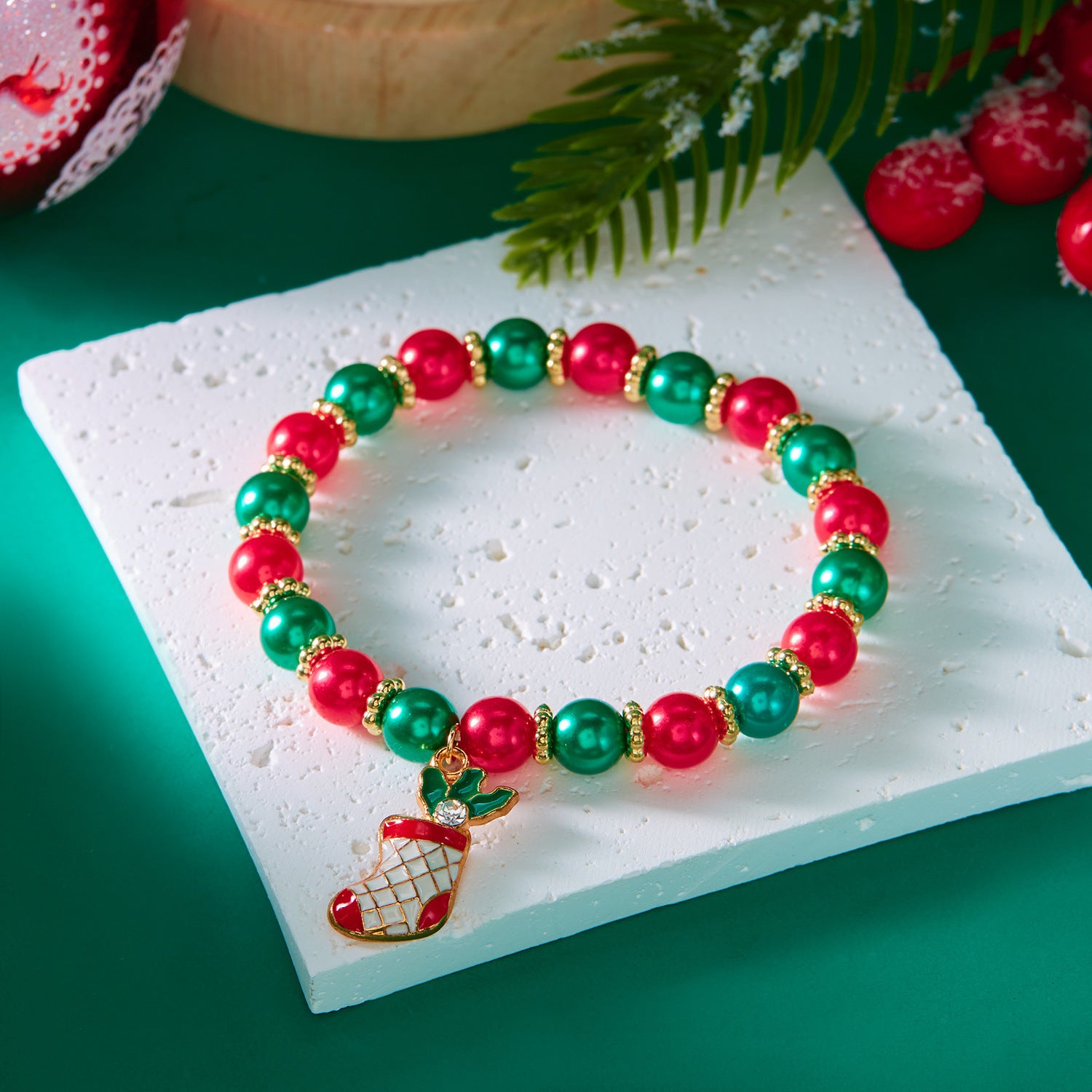 Wholesale Christmas  Pendant Colorful Round Bead Bracelet
