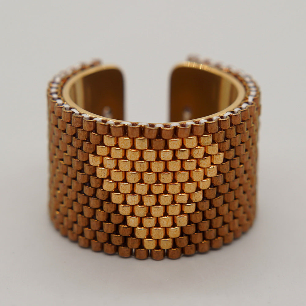 Wholesale Miyuki Rice Beads Hand Woven Stainless Steel Ring