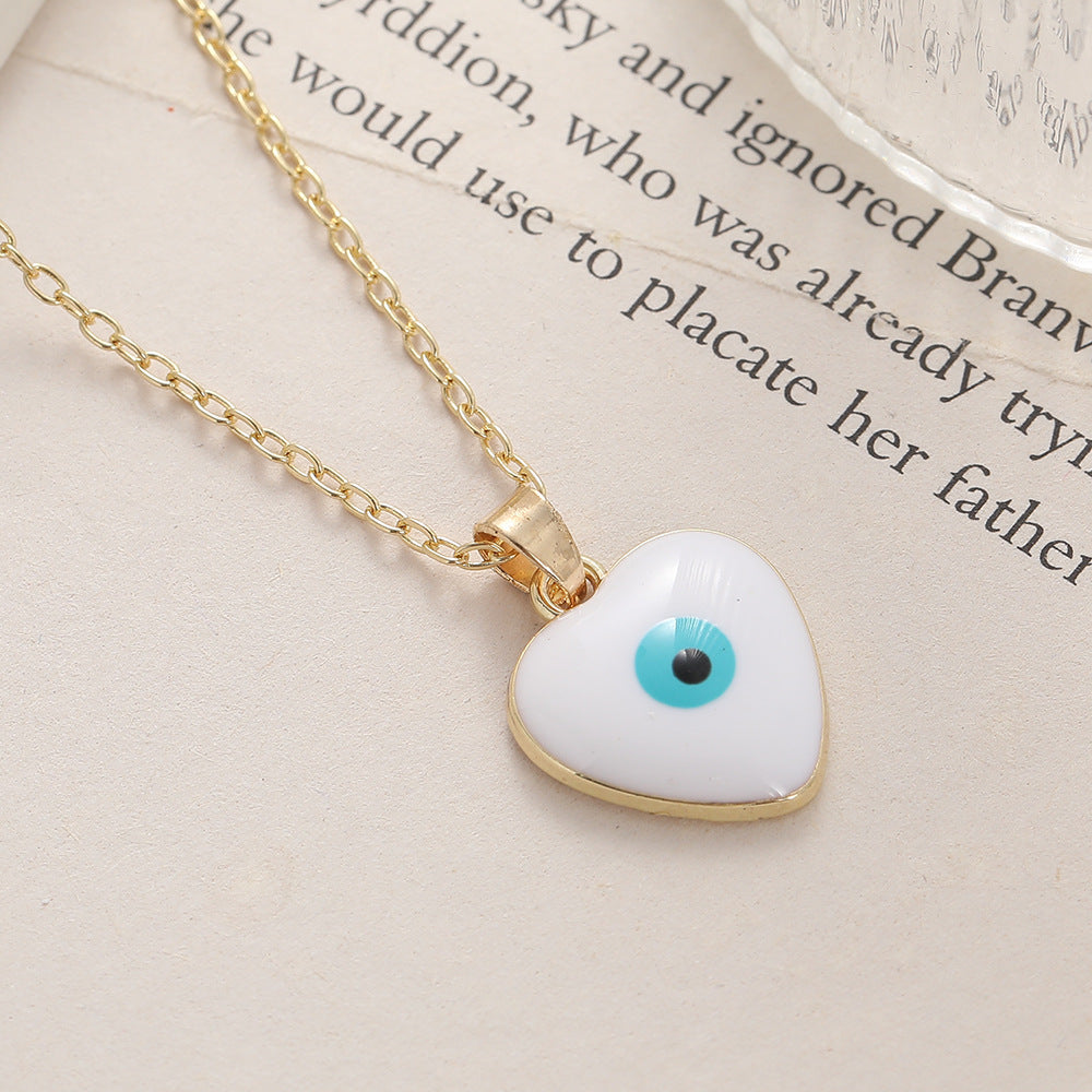 Wholesale Devil's Eye Heart Shaped Alloy Drop Oil Necklace