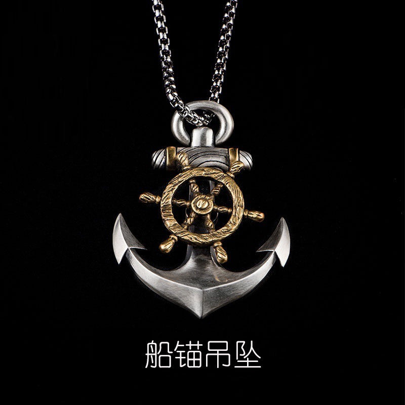 Wholesale Anchor Men's Personalized Compass Rudder Hip Hop Alloy Necklace