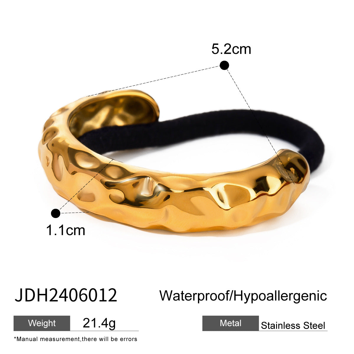 Wholesale 18k Gold Stainless Steel Temperament Fashion Double Layer Hammered Metal Hair Scrunchies