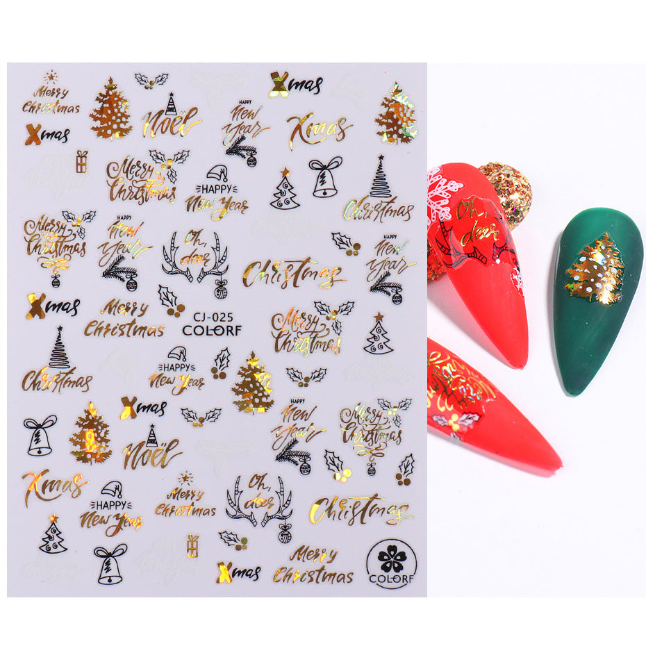 Wholesale 3pcs/pack Christmas nail art gold hot stamping laser stickers adhesive nail stickers