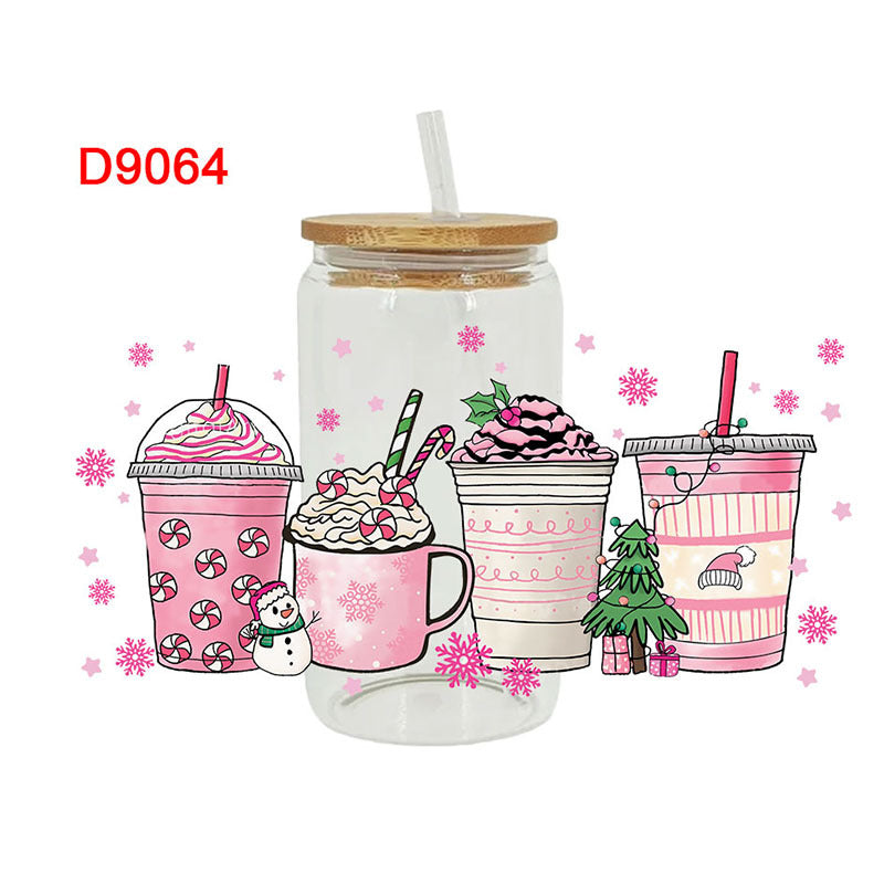 Wholesale Christmas colorful drinks  16oz Cup UV DTF Wraps