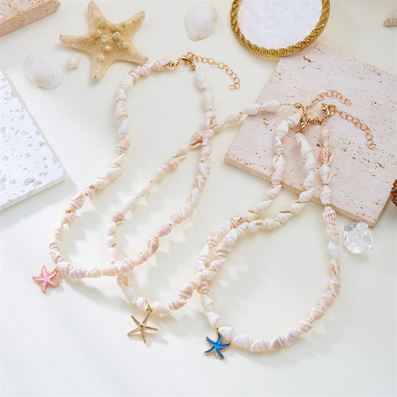 Wholesale Bohemian Summer Dopamine Conch Shell Starfish Necklace