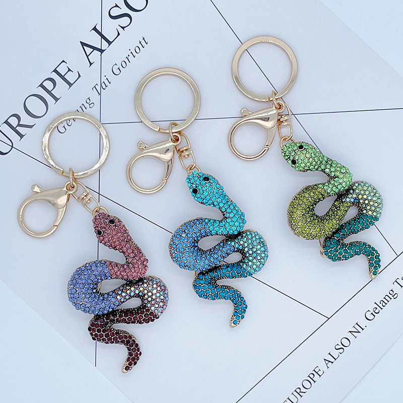 Wholesale Zodiac Diamond-embedded gradient snake keychain car bag pendant creative gifts for the year of birth
