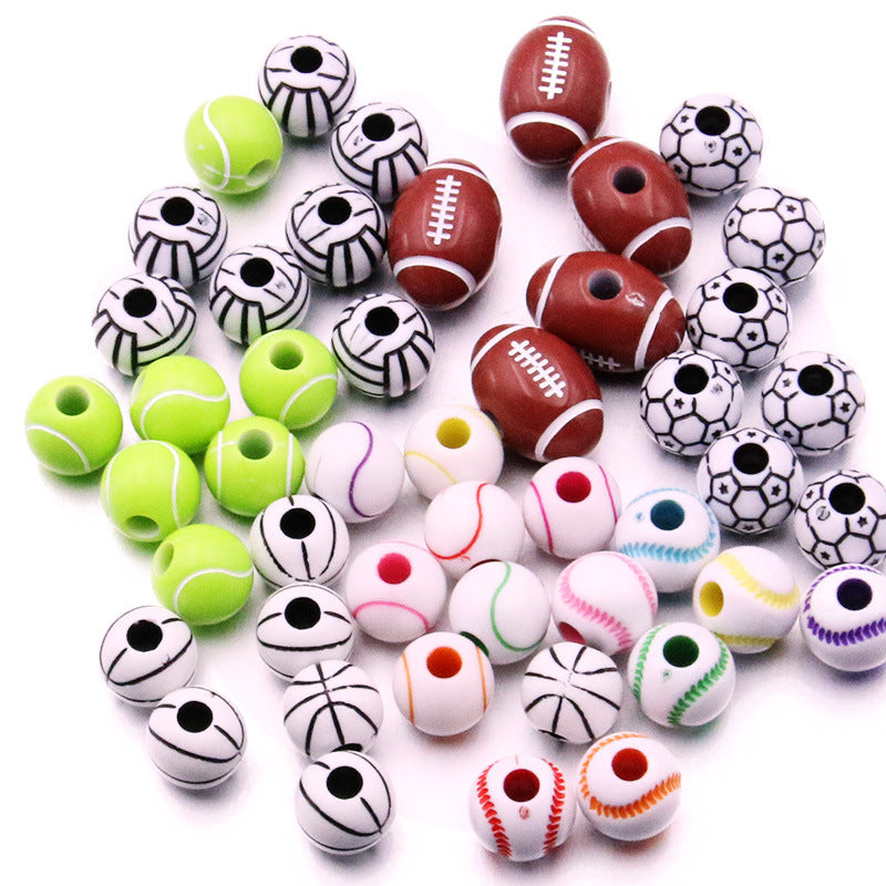 Wholesale 10pcs Resin Basketball Rugby Soccer Big Hole Beads