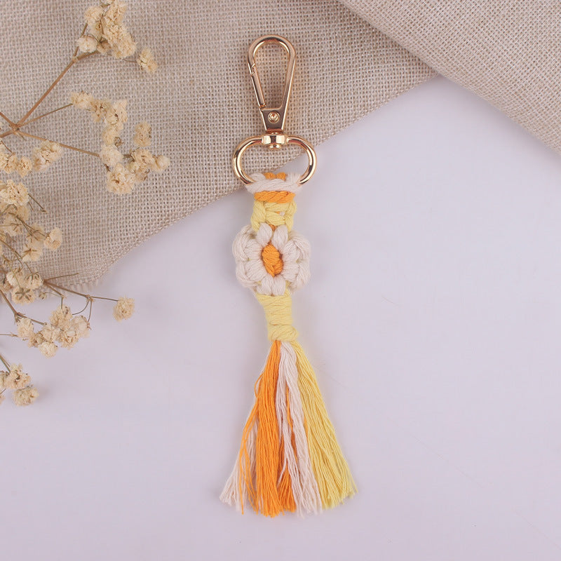 Flores de caricatura de algodón de algodón tejido a mano al por mayor llavero colorido