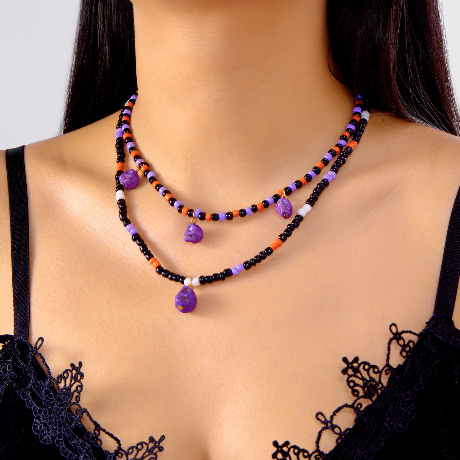 Wholesale  Stacking Necklace Evil Style Ghost Skull Pendant Necklace