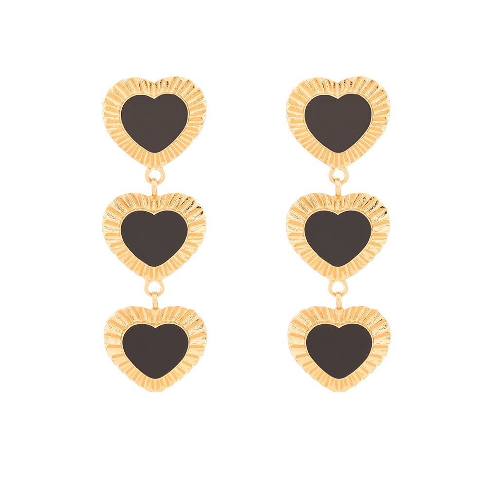 Wholesale Long multi-layered heart-shaped earrings with dripping oil
