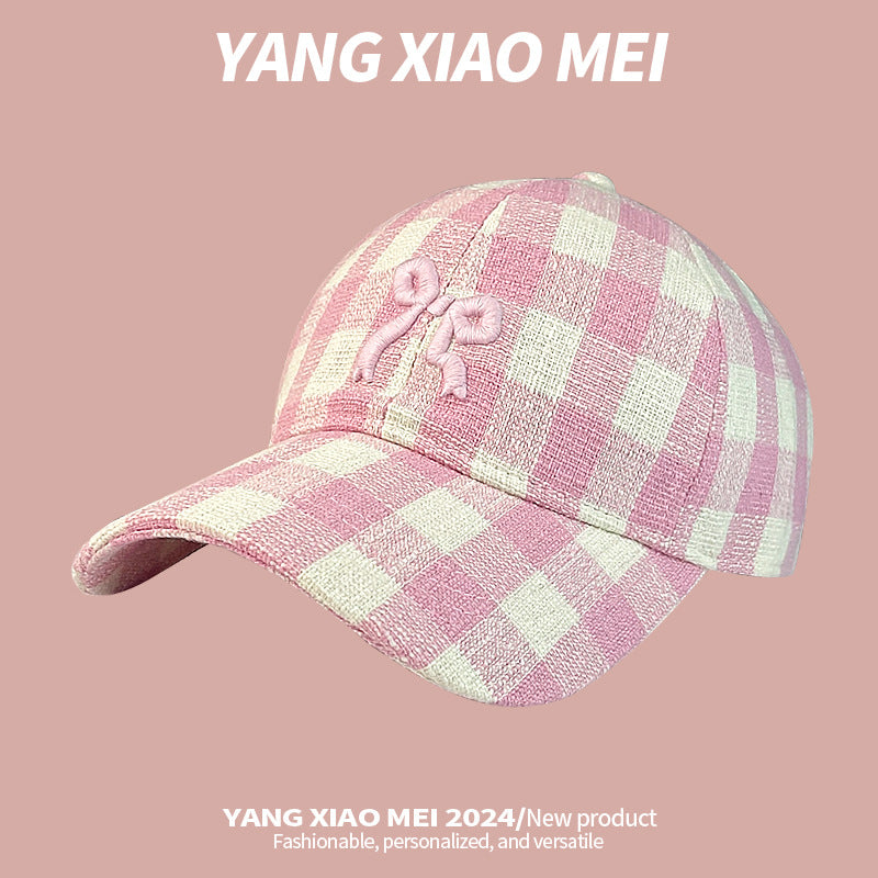 Wholesale Plaid Bow Embroidered Soft Top Baseball Cap
