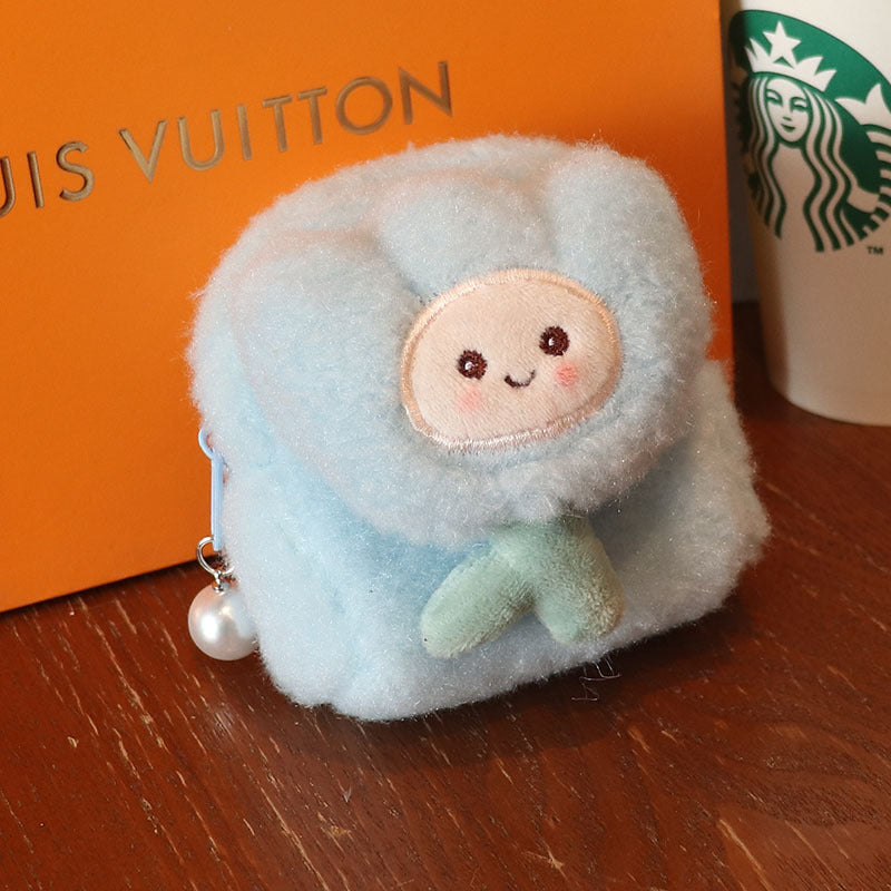 Wholesale Three-dimensional Backpack Type Plush Flower Smiley Mini Coin Purse  Wallet