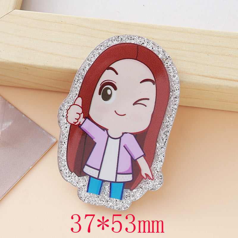 Wholesale 10pcs Glitter Cartoon Girl DIY Acrylic Smudges and Sequins