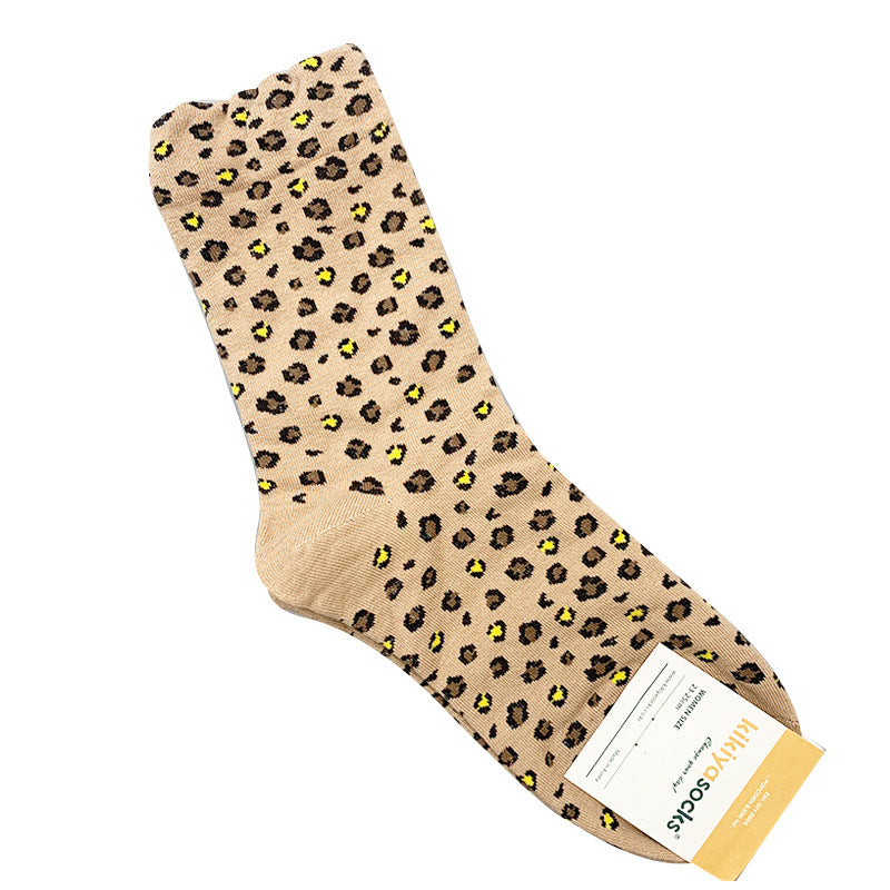 Wholesale Full Print Leopard Mid-cut Cotton Socks