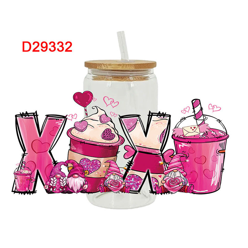 Wholesale Love Skeleton Cartoon Bear Valentine's Day 16oz Cup UV DTF Wraps